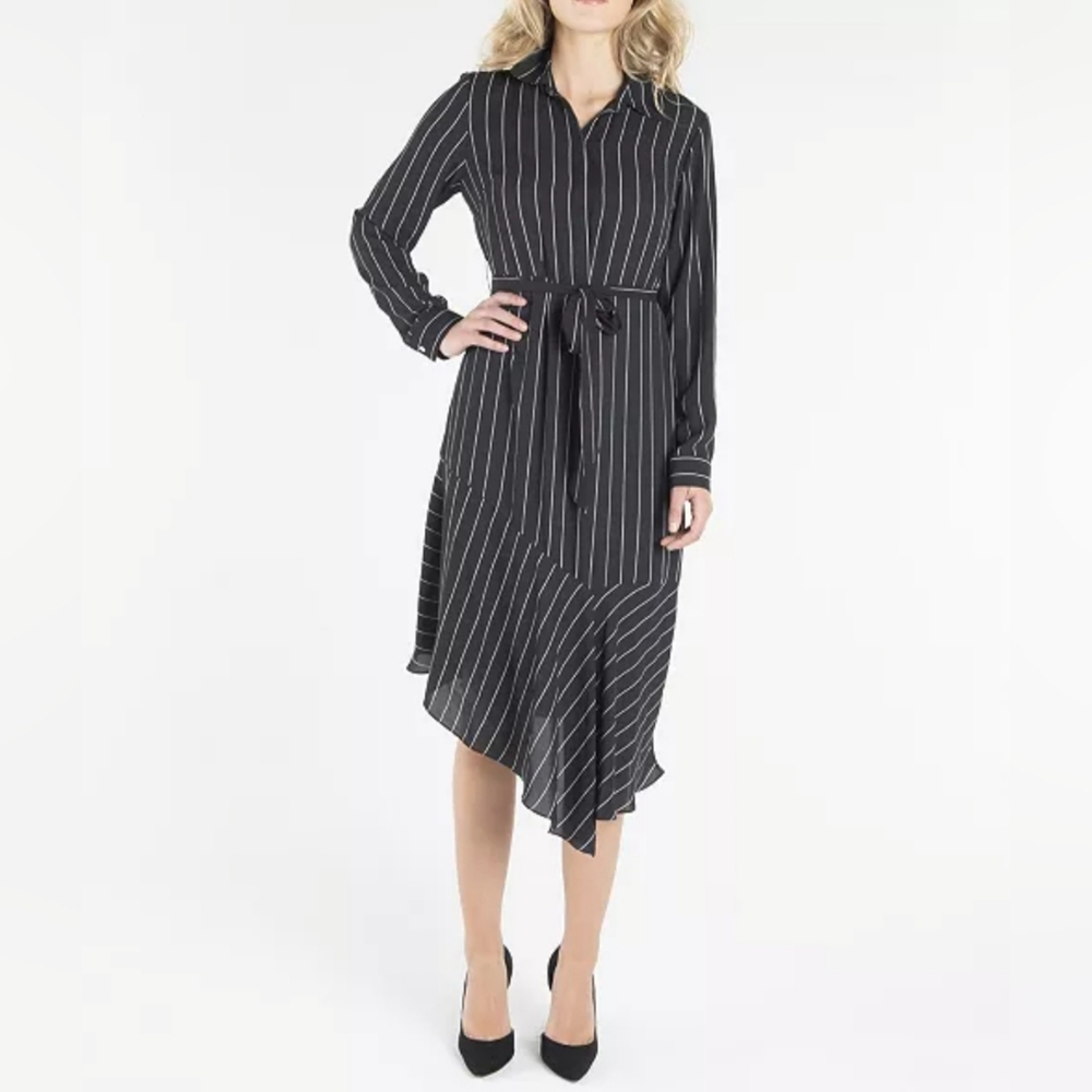 Sz 14 Nanette Lepore Long Sleeve Dress with Collar and Asymmetrical Hemline